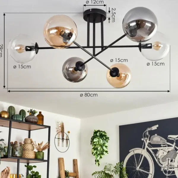 hofstein Plafonnier - Verre 15 cm Gastor Ambre, Clair, Fumé, 6 lumières* Lampes Modernes