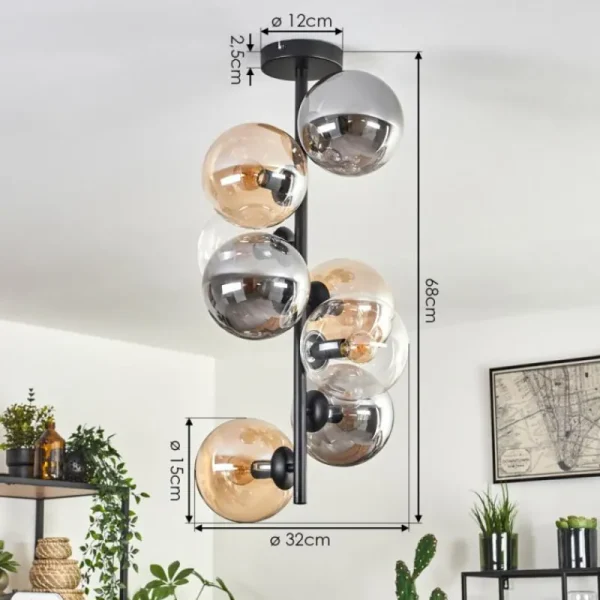 hofstein Plafonnier - Verre 15 cm Gastor Ambre, Clair, Fumé, 8 lumières* Lampes Modernes