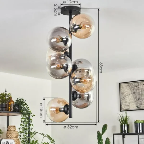 hofstein Plafonnier - Verre 15 cm Gastor Ambre, Clair, Fumé, 8 lumières* Lampes Modernes