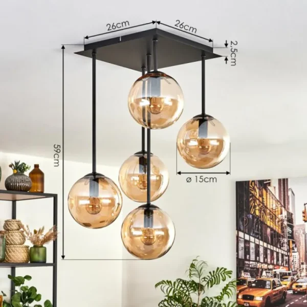 hofstein Plafonnier - Verre 15 cm Gastor Ambre, 5 lumières* Lampes En Verre