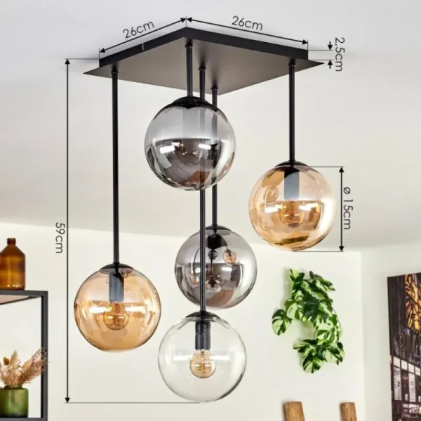 hofstein Plafonnier - Verre 15 cm Gastor Ambre, Clair, Fumé, 5 lumières* Lampes Modernes