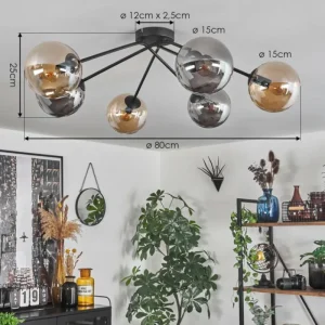 hofstein Plafonnier - Verre 15 cm Gastor Ambre, Fumé, 6 lumières* Lampes Modernes
