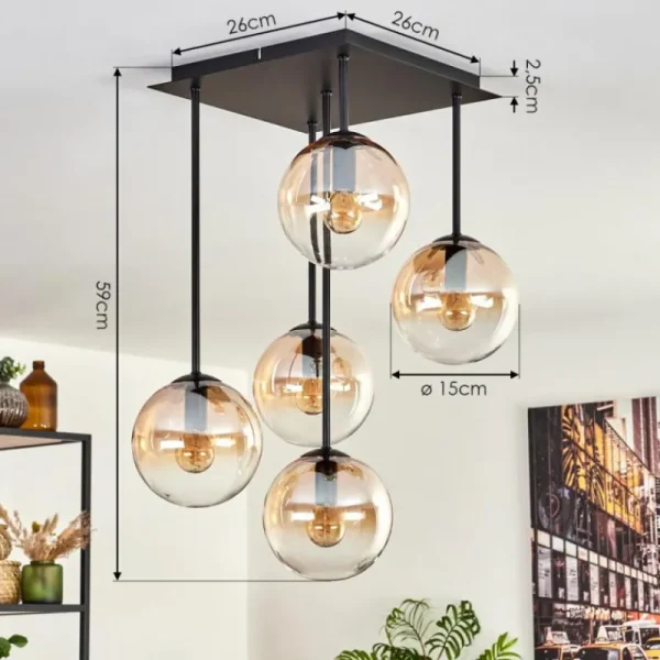hofstein Plafonnier - Verre 15 cm Gastor Ambre, Clair, 5 lumières* Lampes En Verre