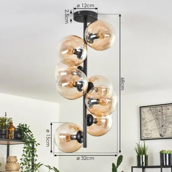 hofstein Plafonnier - Verre 15 cm Gastor Ambre, Clair, 8 lumières* Lampes En Verre