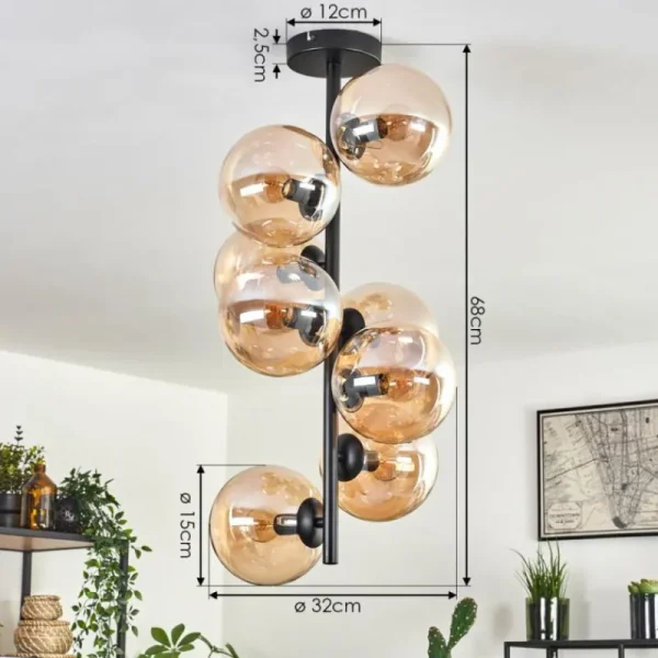 hofstein Plafonnier - Verre 15 cm Gastor Ambre, 8 lumières* Lampes En Verre