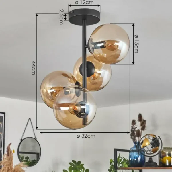 hofstein Plafonnier - Verre 15 cm Gastor Ambre, 4 lumières* Lampes En Verre