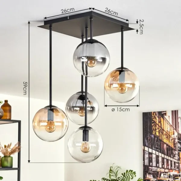 hofstein Plafonnier - Verre 15 cm Gastor Ambre, Clair, Fumé, 5 lumières* Lampes Modernes