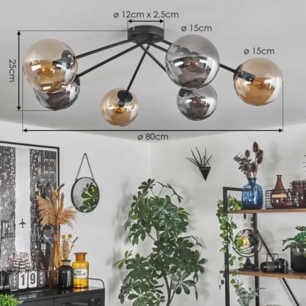 hofstein Plafonnier - Verre 15 cm Gastor Ambre, Fumé, 6 lumières* Lampes Modernes