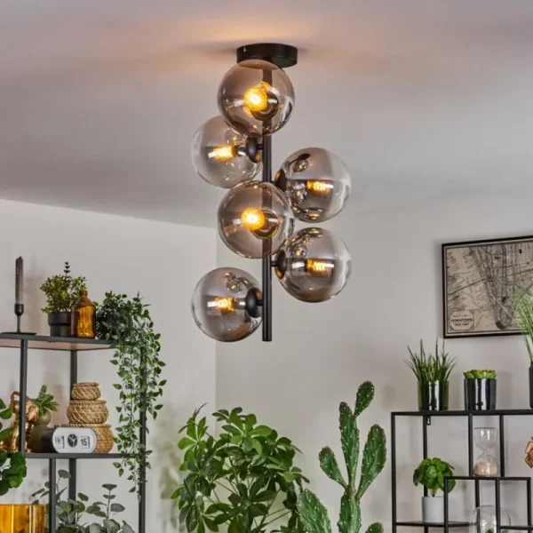 hofstein Plafonnier - Verre 15 cm Gastor Clair, Fumé, 6 lumières* Lampes Modernes
