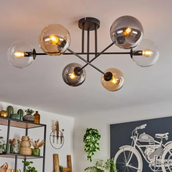 hofstein Plafonnier - Verre 15 cm Gastor Ambre, Clair, Fumé, 6 lumières* Lampes Modernes