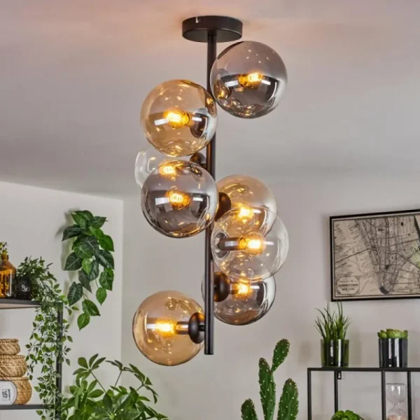 hofstein Plafonnier - Verre 15 cm Gastor Ambre, Clair, Fumé, 8 lumières* Lampes Modernes