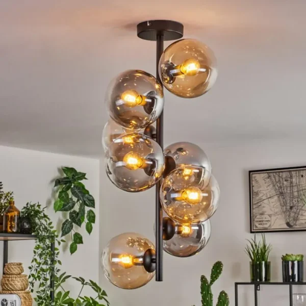 hofstein Plafonnier - Verre 15 cm Gastor Ambre, Clair, Fumé, 8 lumières* Lampes Modernes