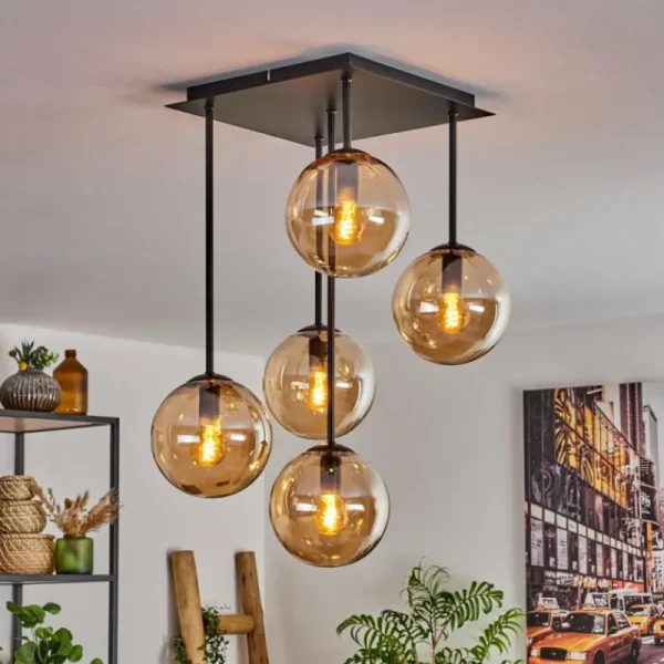 hofstein Plafonnier - Verre 15 cm Gastor Ambre, 5 lumières* Lampes En Verre