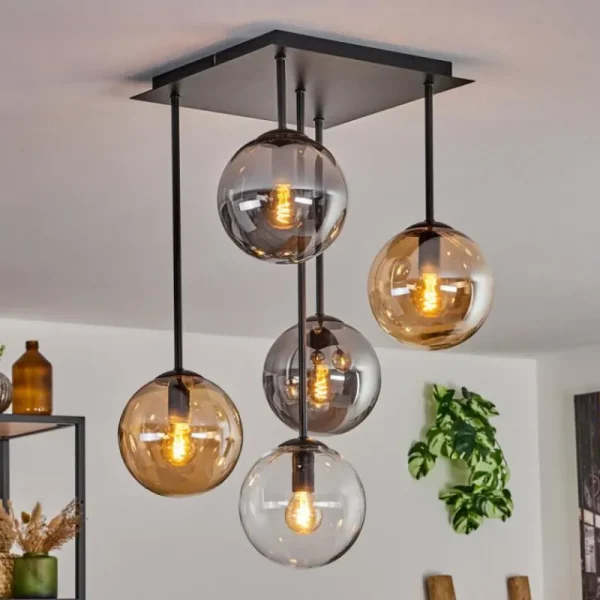 hofstein Plafonnier - Verre 15 cm Gastor Ambre, Clair, Fumé, 5 lumières* Lampes Modernes