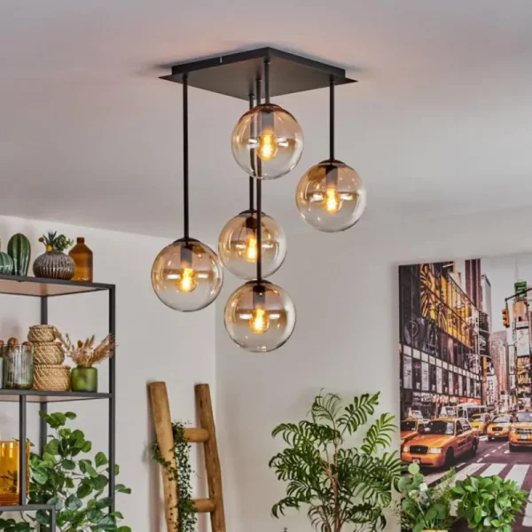 hofstein Plafonnier - Verre 15 cm Gastor Ambre, Clair, 5 lumières* Lampes En Verre