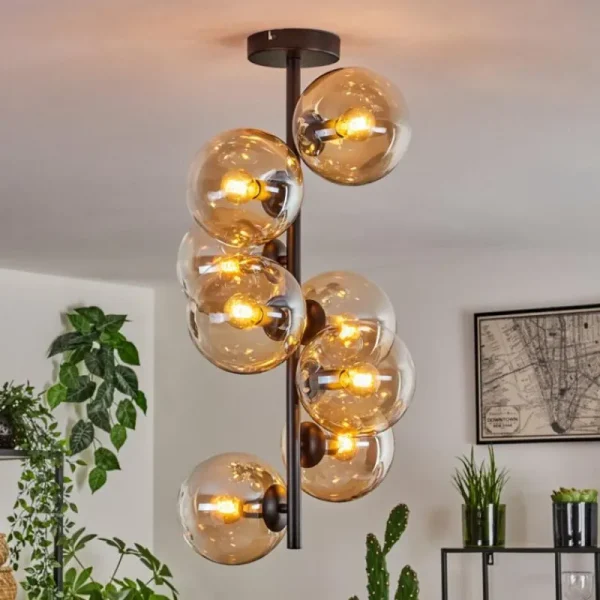 hofstein Plafonnier - Verre 15 cm Gastor Ambre, Clair, 8 lumières* Lampes En Verre
