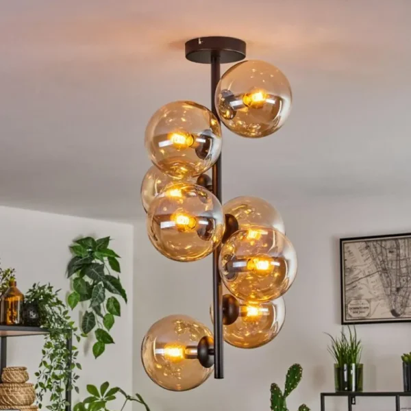 hofstein Plafonnier - Verre 15 cm Gastor Ambre, 8 lumières* Lampes En Verre