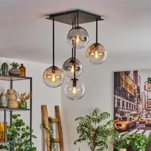 hofstein Plafonnier - Verre 15 cm Gastor Ambre, Clair, Fumé, 5 lumières* Lampes Modernes