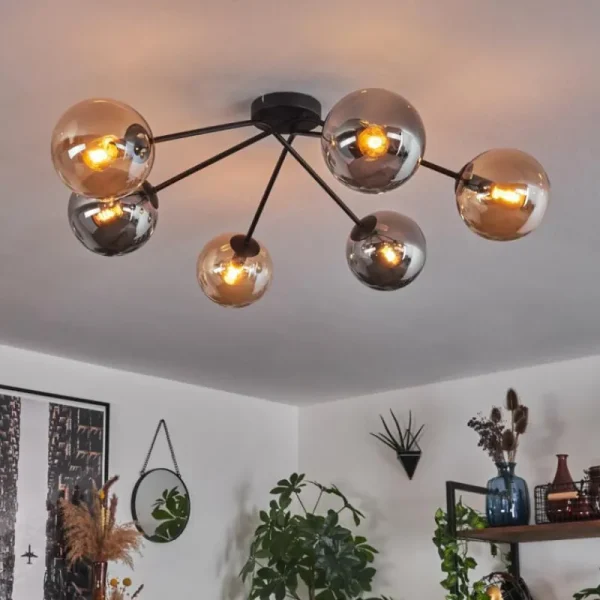 hofstein Plafonnier - Verre 15 cm Gastor Ambre, Fumé, 6 lumières* Lampes Modernes