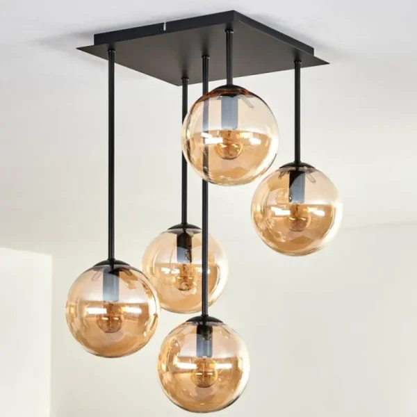 hofstein Plafonnier - Verre 15 cm Gastor Ambre, 5 lumières* Lampes En Verre