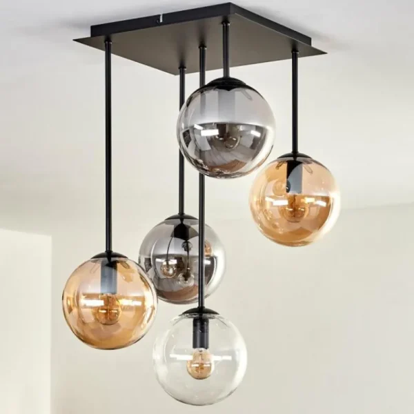 hofstein Plafonnier - Verre 15 cm Gastor Ambre, Clair, Fumé, 5 lumières* Lampes Modernes