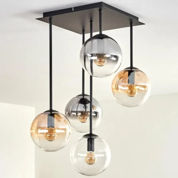 hofstein Plafonnier - Verre 15 cm Gastor Ambre, Clair, Fumé, 5 lumières* Lampes Modernes