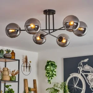 hofstein Plafonnier - Verre 15 cm Gastor Fumé, 6 lumières* Lampes Modernes