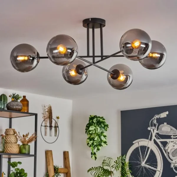 hofstein Plafonnier - Verre 15 cm Gastor Fumé, 6 lumières* Lampes Modernes