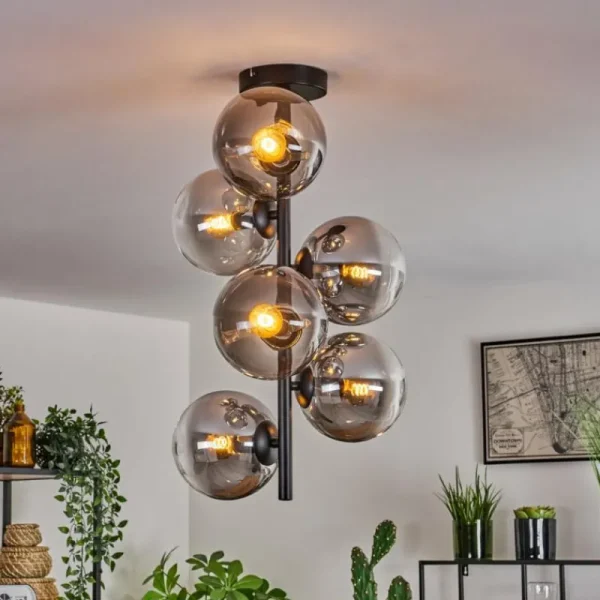hofstein Plafonnier - Verre 15 cm Gastor Clair, Fumé, 6 lumières* Lampes Modernes