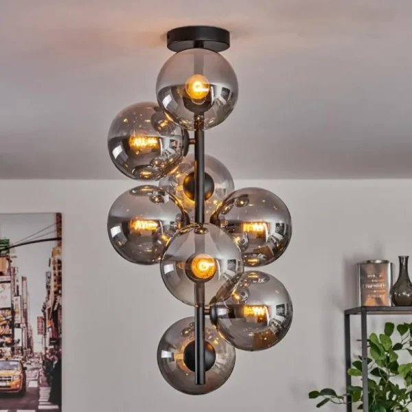 hofstein Plafonnier - Verre 15 cm Gastor Fumé, 8 lumières* Lampes Modernes