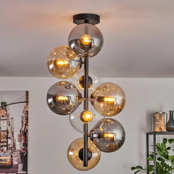 hofstein Plafonnier - Verre 15 cm Gastor Ambre, Clair, Fumé, 8 lumières* Lampes Modernes