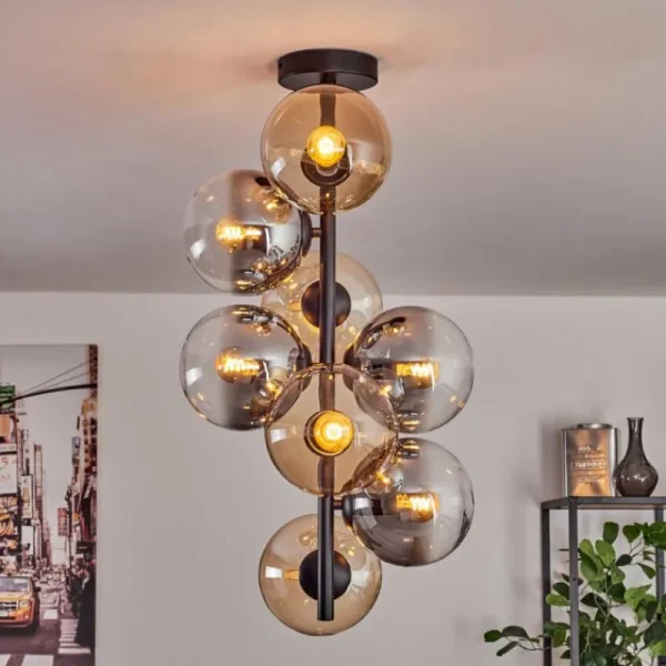 hofstein Plafonnier - Verre 15 cm Gastor Ambre, Clair, Fumé, 8 lumières* Lampes Modernes