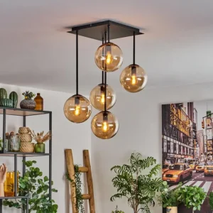 hofstein Plafonnier - Verre 15 cm Gastor Ambre, 5 lumières* Lampes En Verre