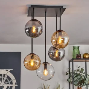 hofstein Plafonnier - Verre 15 cm Gastor Ambre, Clair, Fumé, 5 lumières* Lampes Modernes