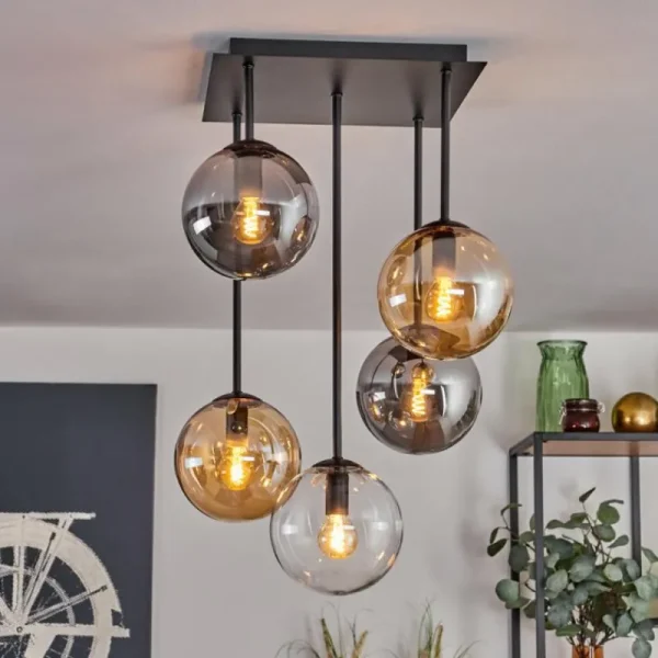 hofstein Plafonnier - Verre 15 cm Gastor Ambre, Clair, Fumé, 5 lumières* Lampes Modernes