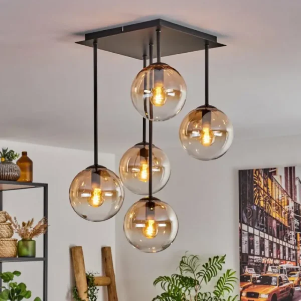 hofstein Plafonnier - Verre 15 cm Gastor Ambre, Clair, 5 lumières* Lampes En Verre