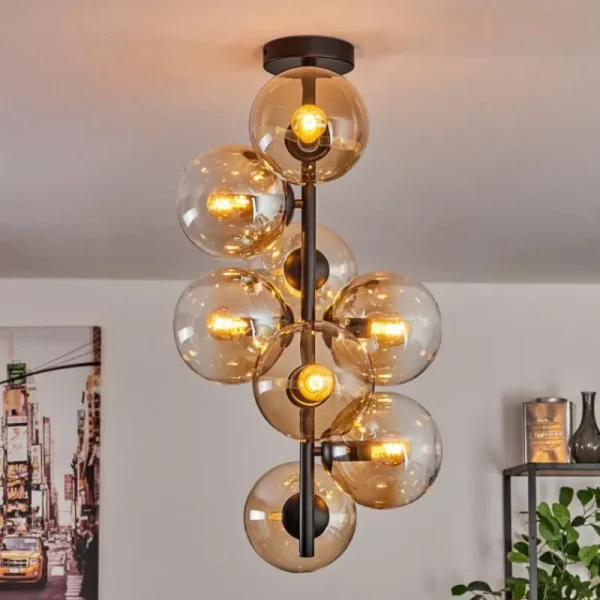 hofstein Plafonnier - Verre 15 cm Gastor Ambre, Clair, 8 lumières* Lampes En Verre
