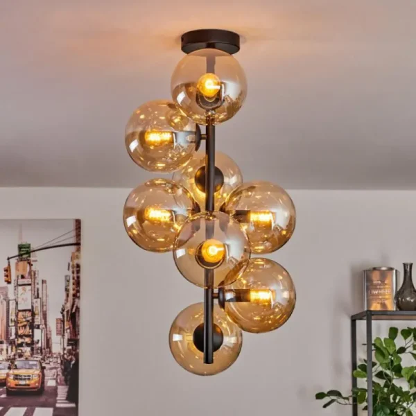 hofstein Plafonnier - Verre 15 cm Gastor Ambre, 8 lumières* Lampes En Verre