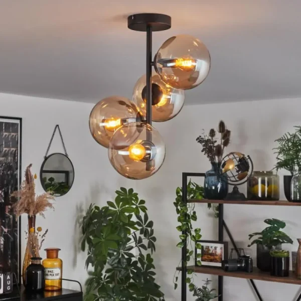 hofstein Plafonnier - Verre 15 cm Gastor Ambre, 4 lumières* Lampes En Verre