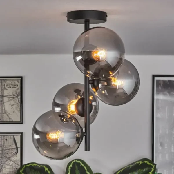 hofstein Plafonnier - Verre 15 cm Gastor Fumé, 4 lumières* Lampes Modernes