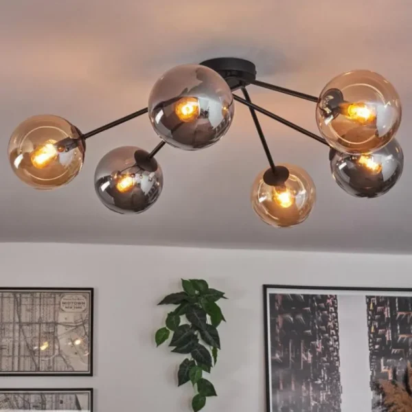 hofstein Plafonnier - Verre 15 cm Gastor Ambre, Fumé, 6 lumières* Lampes Modernes