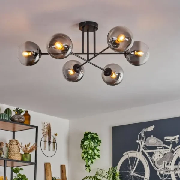 hofstein Plafonnier - Verre 15 cm Gastor Clair, Fumé, 6 lumières* Lampes Modernes