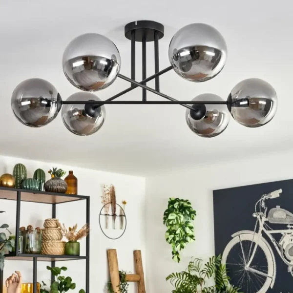 hofstein Plafonnier - Verre 15 cm Gastor Fumé, 6 lumières* Lampes Modernes