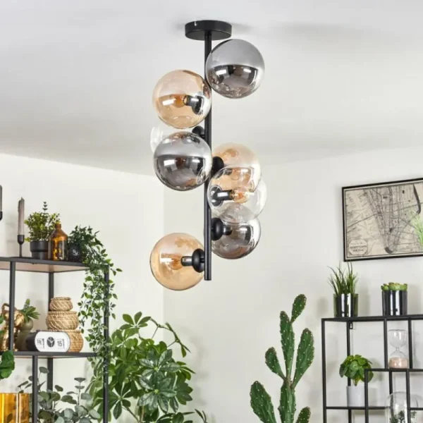 hofstein Plafonnier - Verre 15 cm Gastor Ambre, Clair, Fumé, 8 lumières* Lampes Modernes