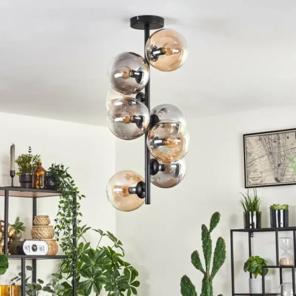 hofstein Plafonnier - Verre 15 cm Gastor Ambre, Clair, Fumé, 8 lumières* Lampes Modernes