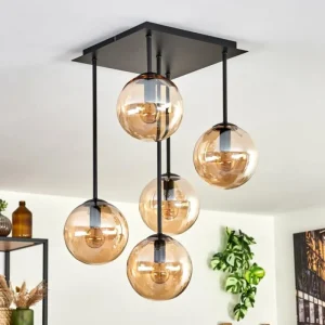 hofstein Plafonnier - Verre 15 cm Gastor Ambre, 5 lumières* Lampes En Verre