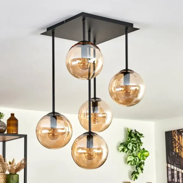 hofstein Plafonnier - Verre 15 cm Gastor Ambre, 5 lumières* Lampes En Verre