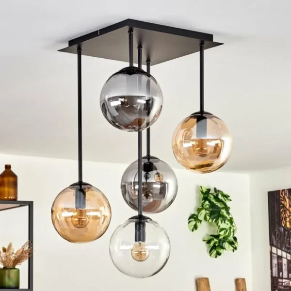 hofstein Plafonnier - Verre 15 cm Gastor Ambre, Clair, Fumé, 5 lumières* Lampes Modernes