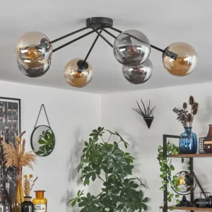 hofstein Plafonnier - Verre 15 cm Gastor Ambre, Fumé, 6 lumières* Lampes Modernes