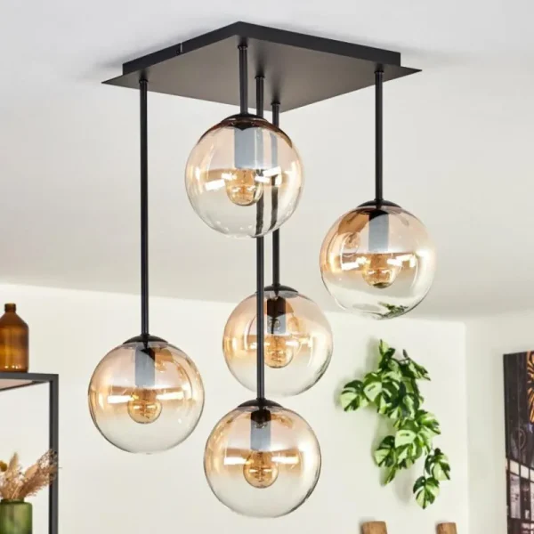 hofstein Plafonnier - Verre 15 cm Gastor Ambre, Clair, 5 lumières* Lampes En Verre